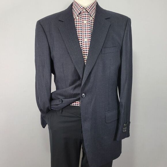 JOS A BANK Men's Sport Coat Blazer Deep Navy Herringbone Wool Cashmere‎ Size 42L - Picture 1 of 16